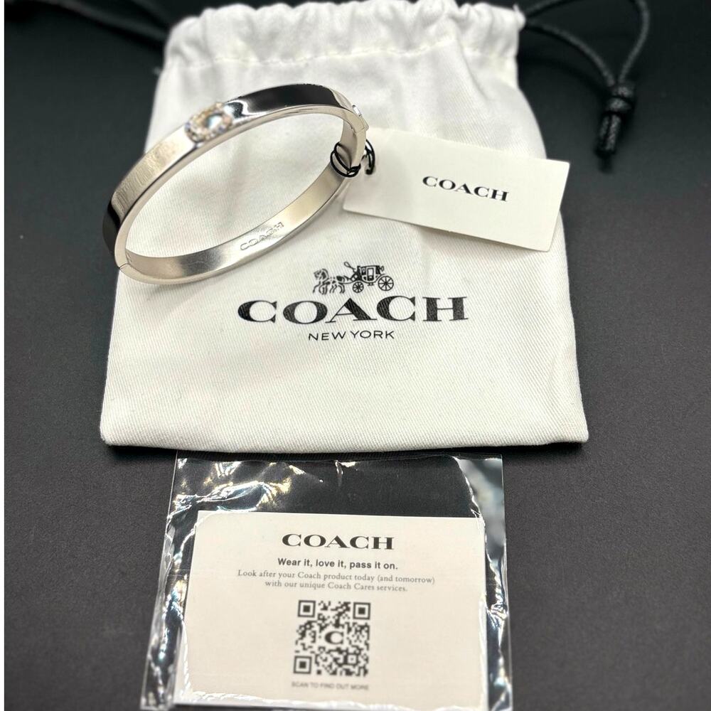 Coach Pavé C Hinged Silver Tone Bangle Women's Bracelet NIBWT - Picture 6 of 17